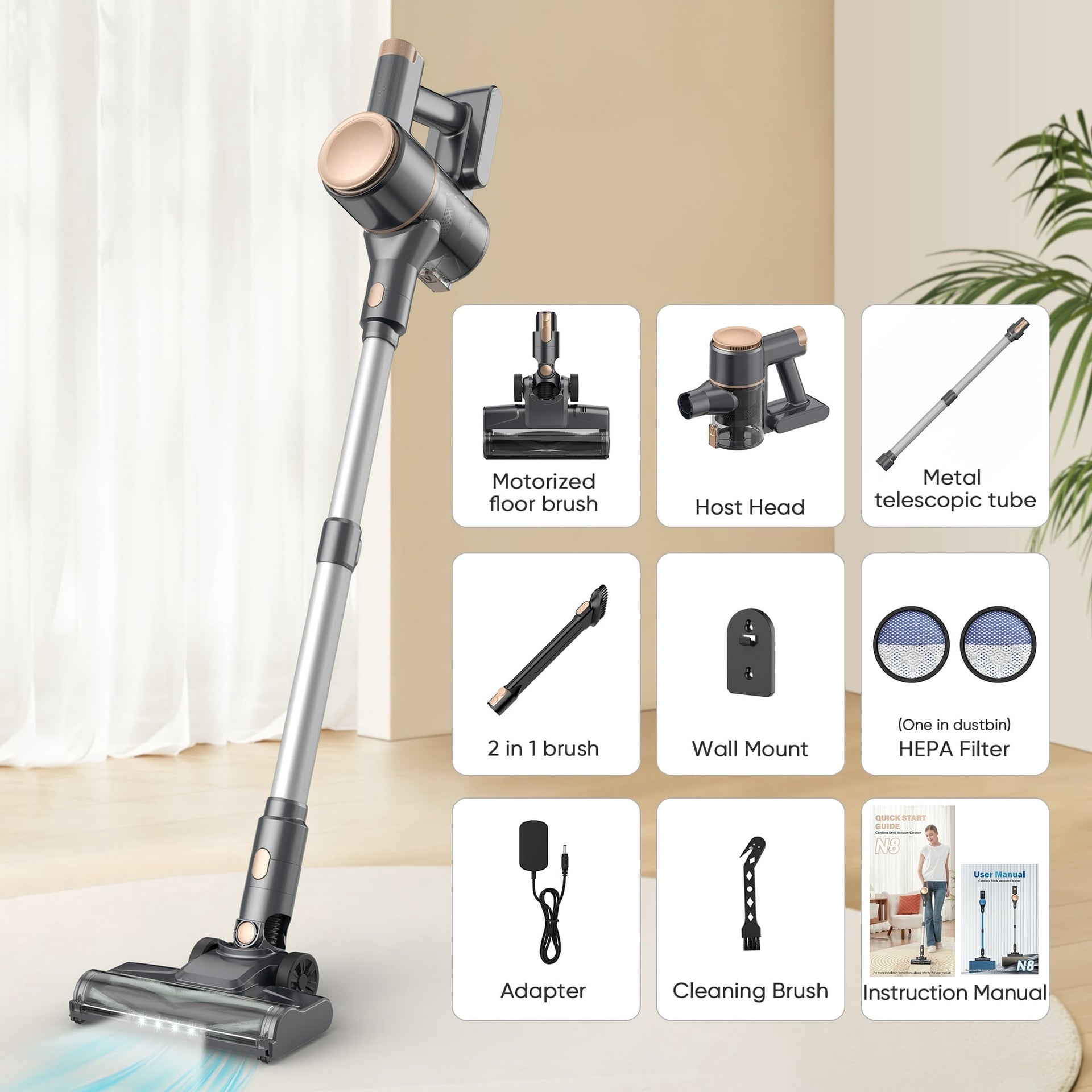 YOMA Cordless Stick Vacuum Cleaner Lightweight Powerful Handheld Vacuum for Home Hard Floor Carpet Pet Hair
