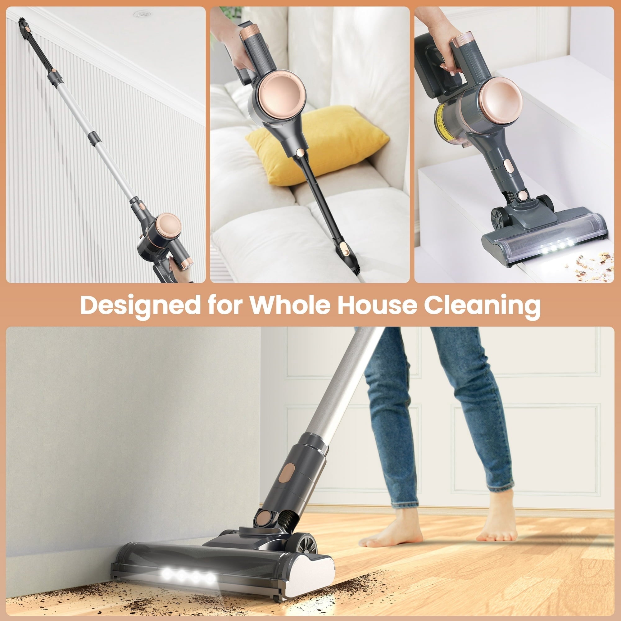 YOMA Cordless Stick Vacuum Cleaner Lightweight Powerful Handheld Vacuum for Home Hard Floor Carpet Pet Hair