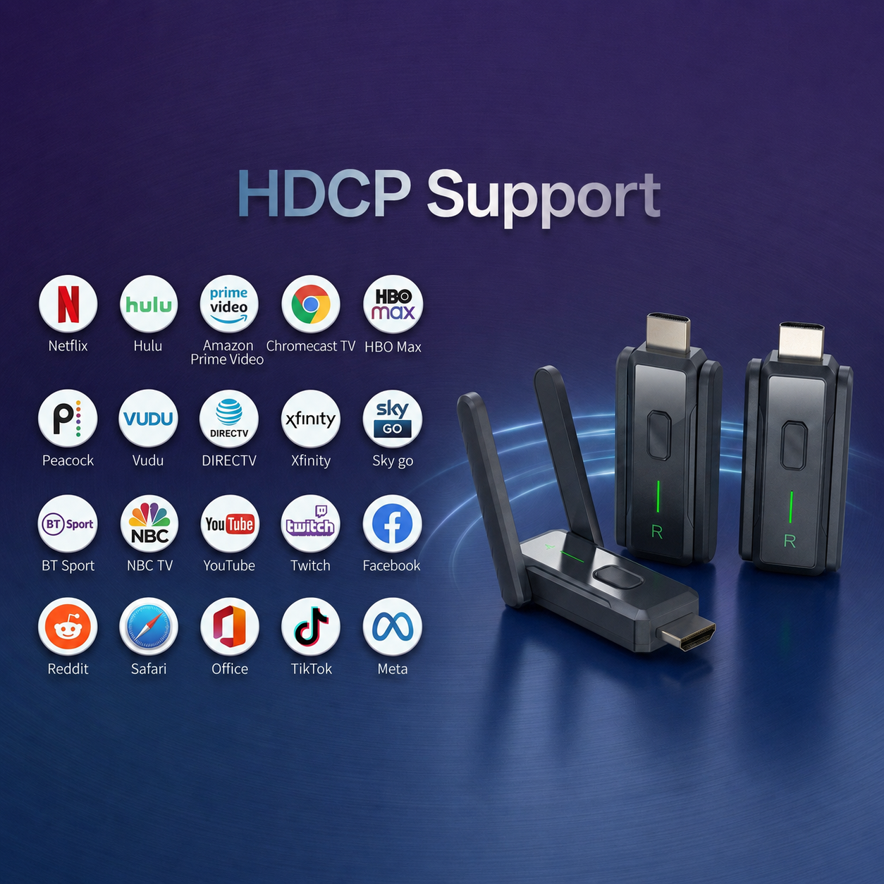 Wireless HDMI Transmitter and Receiver with 2 Receivers, 394FT Long Range Wireless HDMI System, Dual Band 2.4GHz/5GHz, Plug and Play, Multi Screen Display for Projector, TV, Laptop, PC, Camera