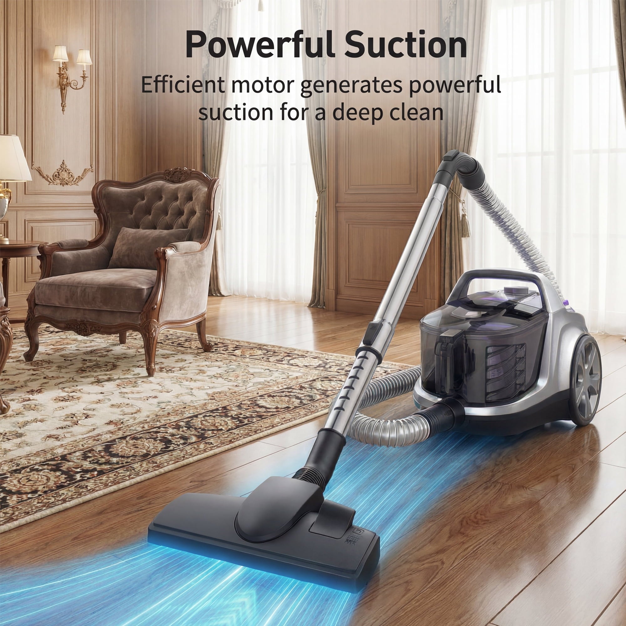 Vacuum Cleaner, 1200W 3.6 QT Bagless Canister Vacuum, Turbo Brush, Double HEPA Filter, Silver Purple